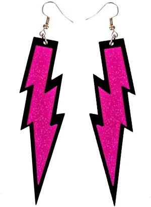 Glittery Pink 80s Lightning Bolt Costume Earrings
