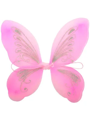 Glittery Pink and Silver Girls Fairy Costume Wings