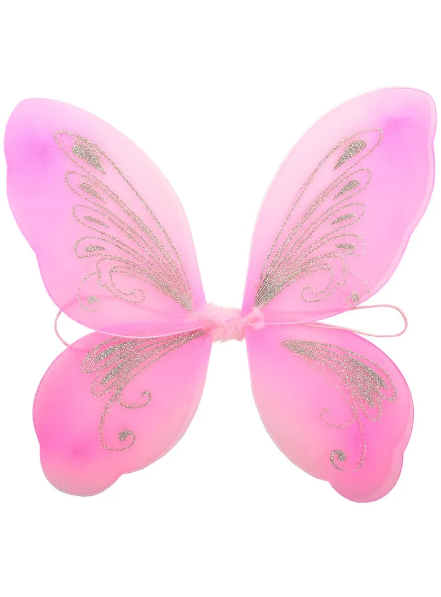 Glittery Pink and Silver Girls Fairy Costume Wings