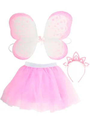 Glittery Pink Fairy Tutu Wings and Headband Costume Set