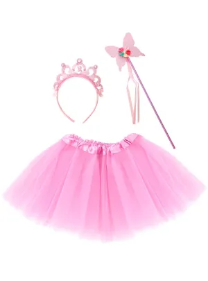 Glittery Pink Girls Fairy Princess Tutu Costume Set