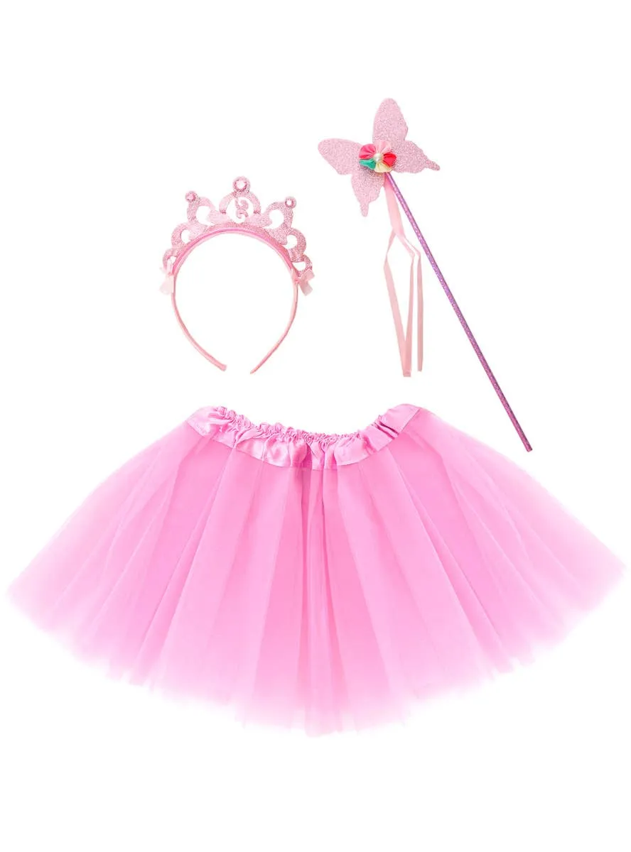 Glittery Pink Girls Fairy Princess Tutu Costume Set
