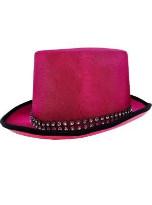 Glittery Pink Lurex Top Hat with Rhinestone Band