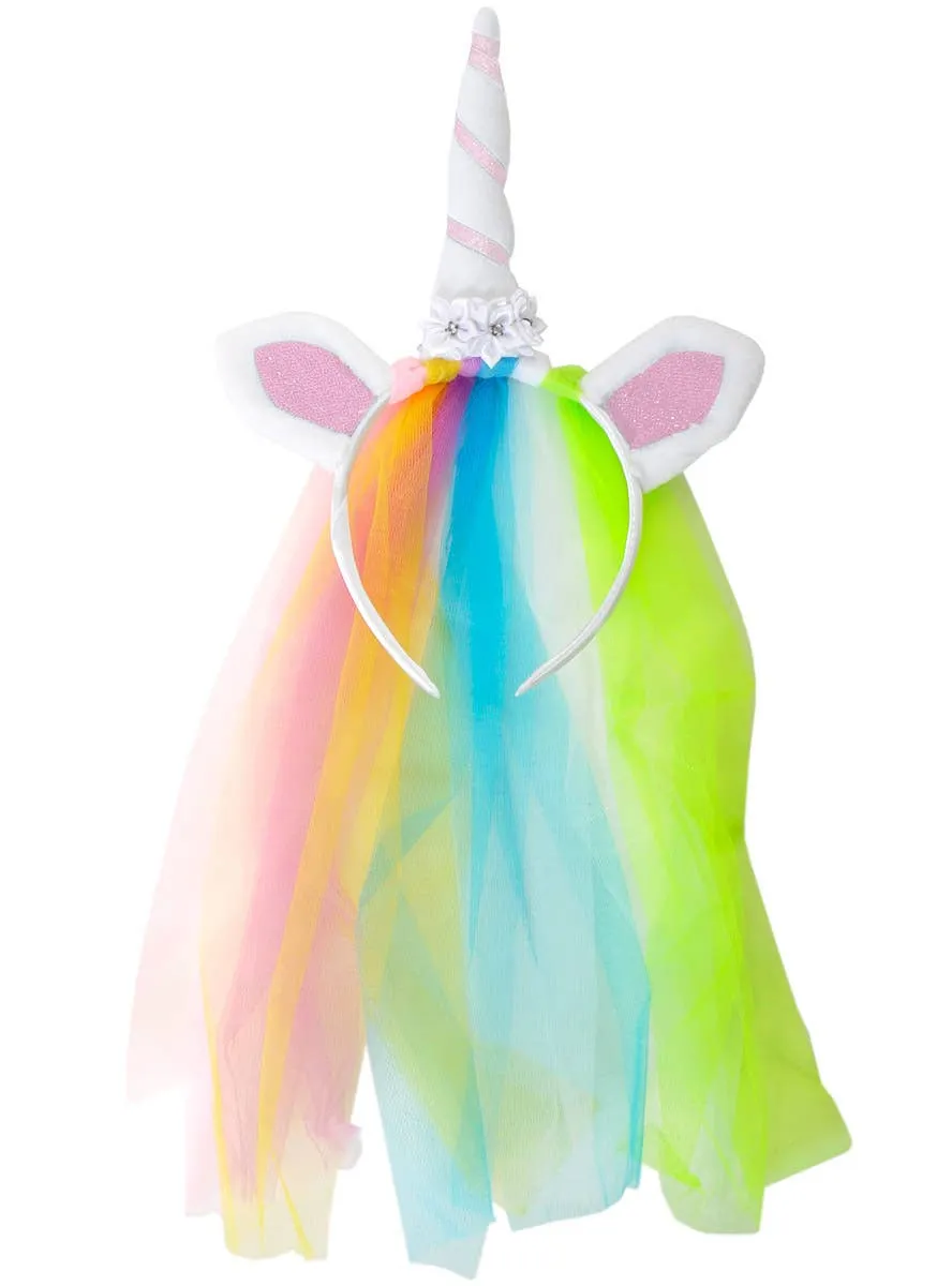 Glittery Pink Unicorn Horn Costume Headband with Veil