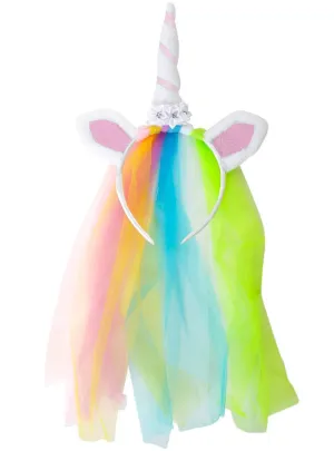 Glittery Pink Unicorn Horn Costume Headband with Veil
