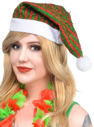 Glittery Red and Green Striped Christmas Costume Hat