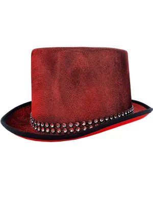 Glittery Red Lurex Top Hat with Rhinestone Band