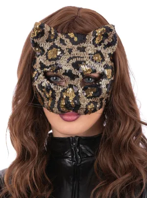 Glittery Sequined Half Face Womens Leopard Costume Mask