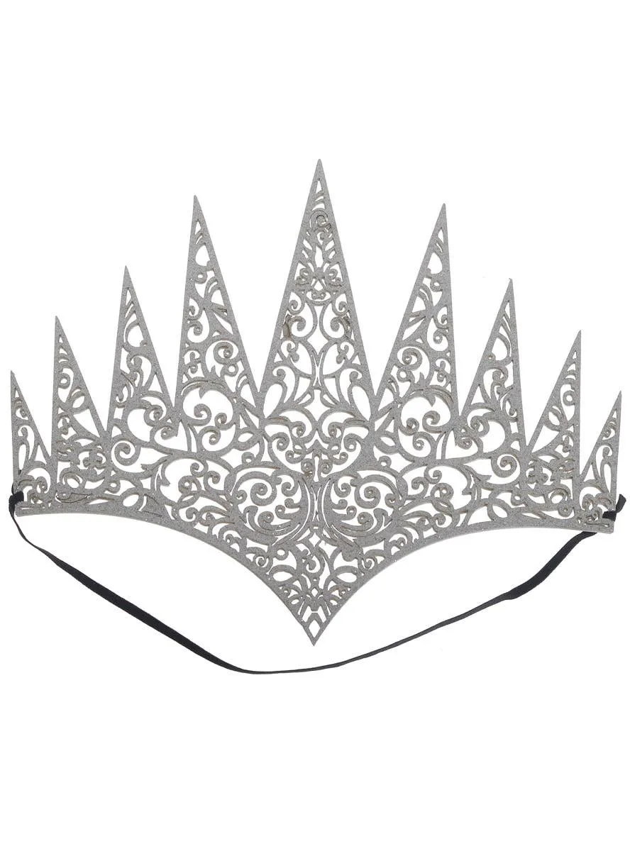 Glittery Silver Foam Queen Costume Crown on Elastic