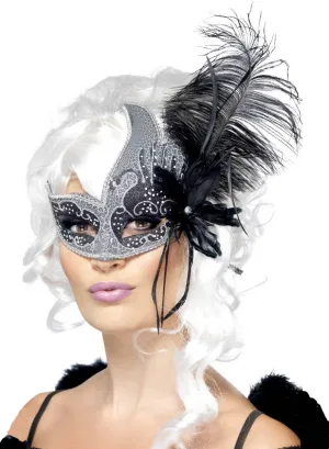 Glitzy Black and Silver Glitter Womens Masquerade Mask