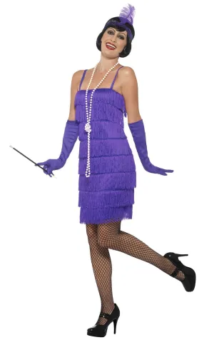 Glitzy Womens Purple 1920s Flapper Dress Costume