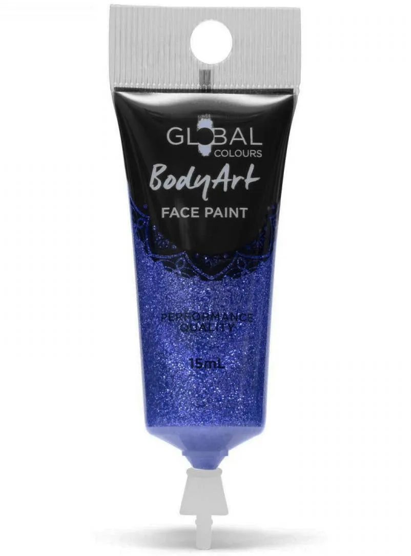 Global Bodyart Blue Glitter 15ml Tube Liquid Makeup