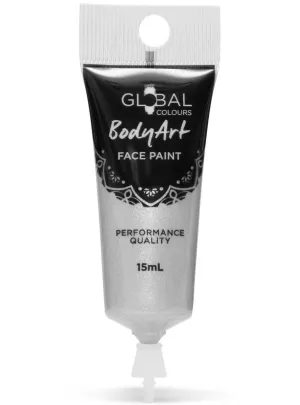 Global Bodyart Metallic Silver 15ml Tube Liquid Makeup