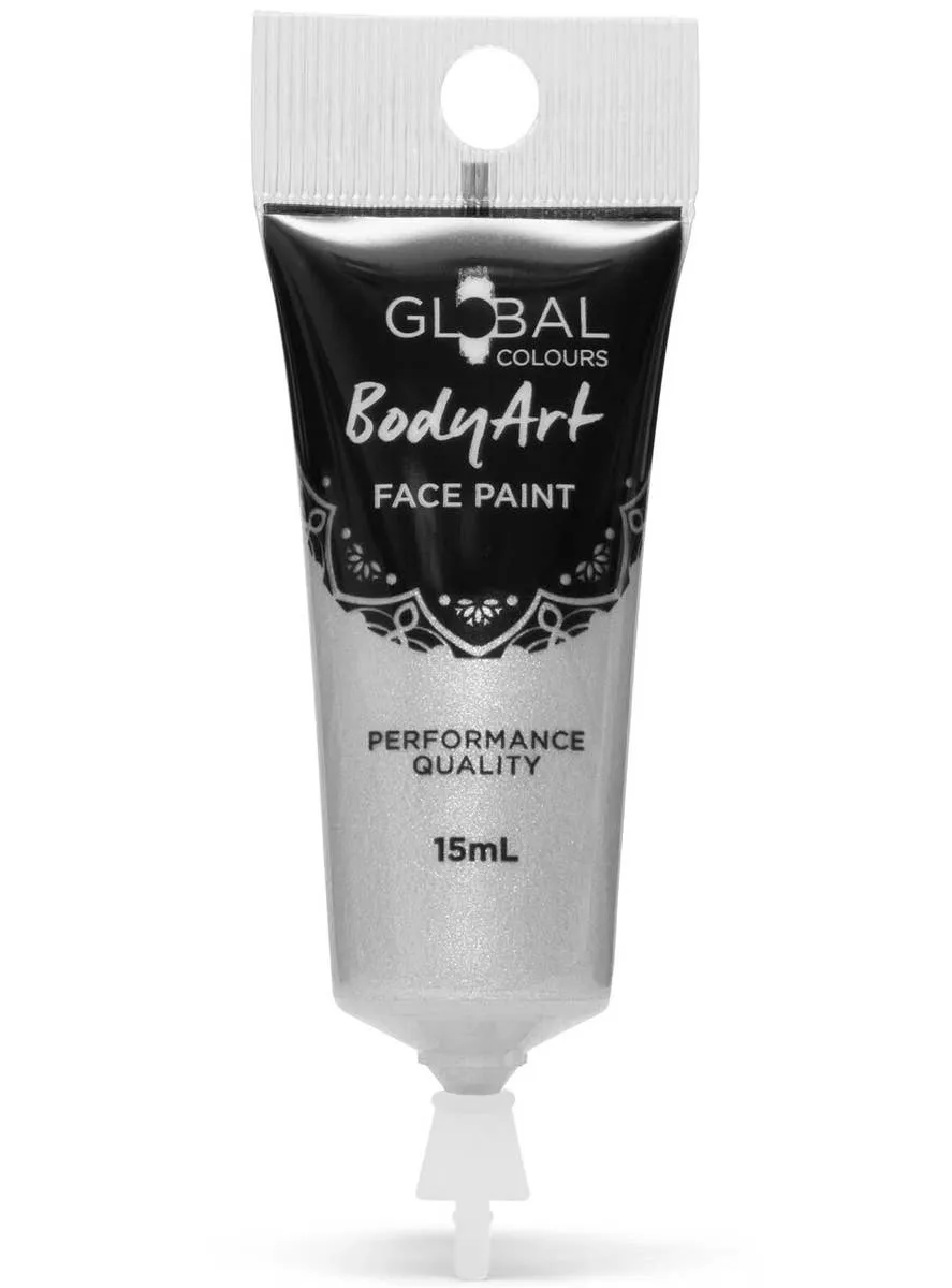 Global Bodyart Metallic Silver 15ml Tube Liquid Makeup