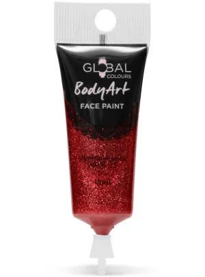 Global Bodyart Red Glitter 15ml Tube Liquid Makeup