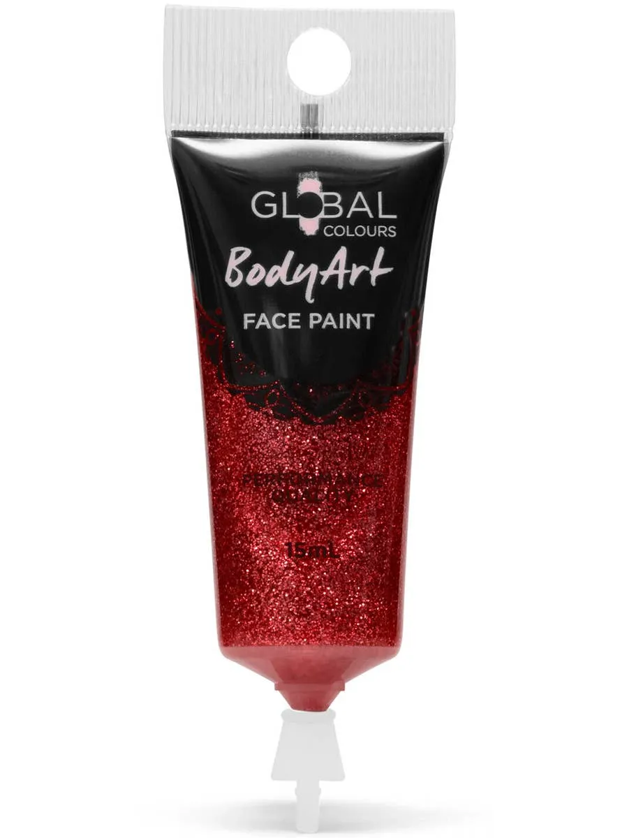 Global Bodyart Red Glitter 15ml Tube Liquid Makeup
