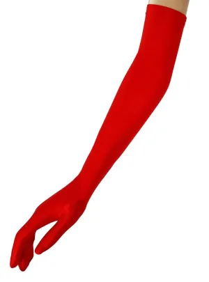 Glossy Red Satin Elbow Length Costume Gloves