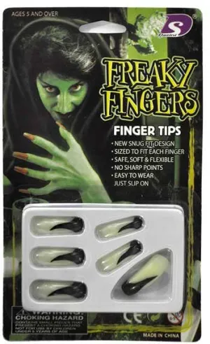 Glow in the Dark Freaky Fingers Halloween Fake Nails with Black Tips