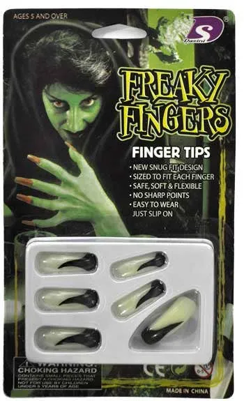 Glow in the Dark Freaky Fingers Halloween Fake Nails with Black Tips