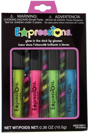 Glow in the Dark Neon Glitter Lip Gloss - 4 Pack