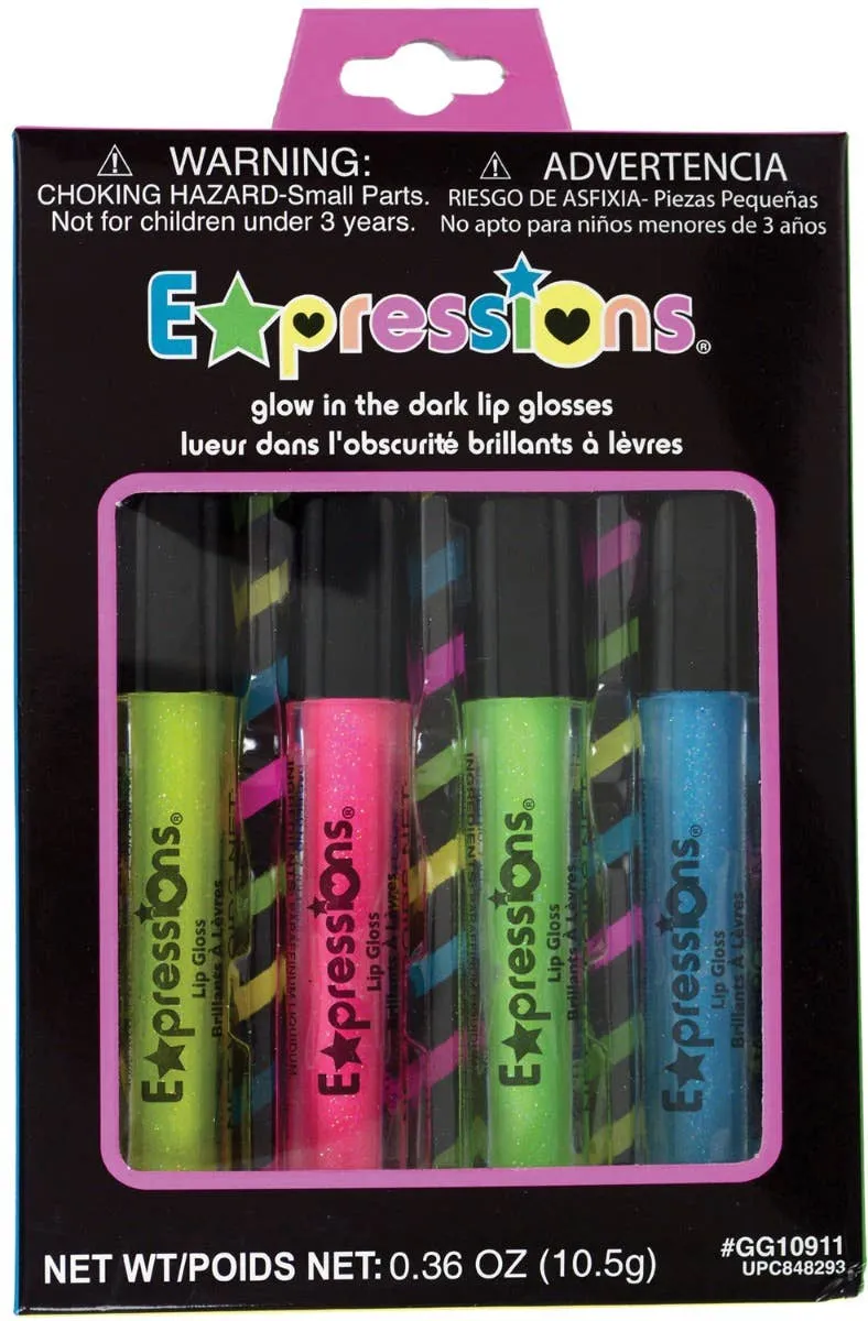 Glow in the Dark Neon Glitter Lip Gloss - 4 Pack