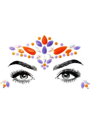 Glow In The Dark Purple and Orange Stick On Face Jewels