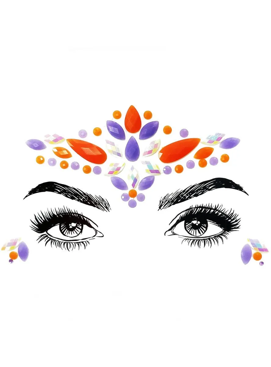Glow In The Dark Purple and Orange Stick On Face Jewels