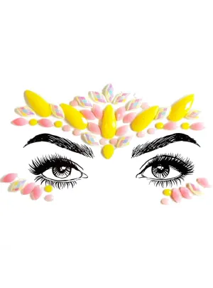 Glow In The Dark Queen Pink and Yellow Stick On Face Jewels