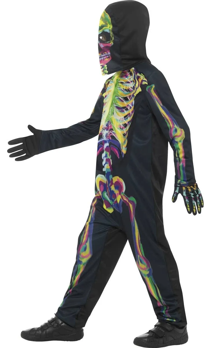 Glow In The Dark Rainbow Skeleton Boys Halloween Costume