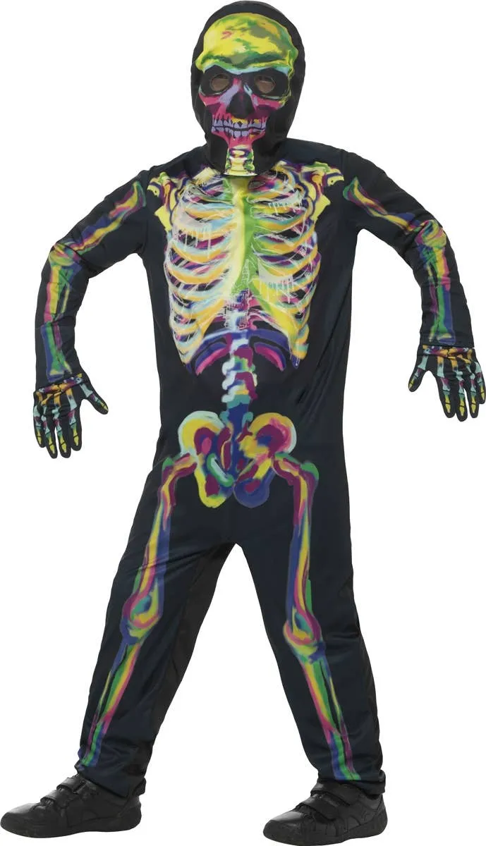 Glow In The Dark Rainbow Skeleton Boys Halloween Costume