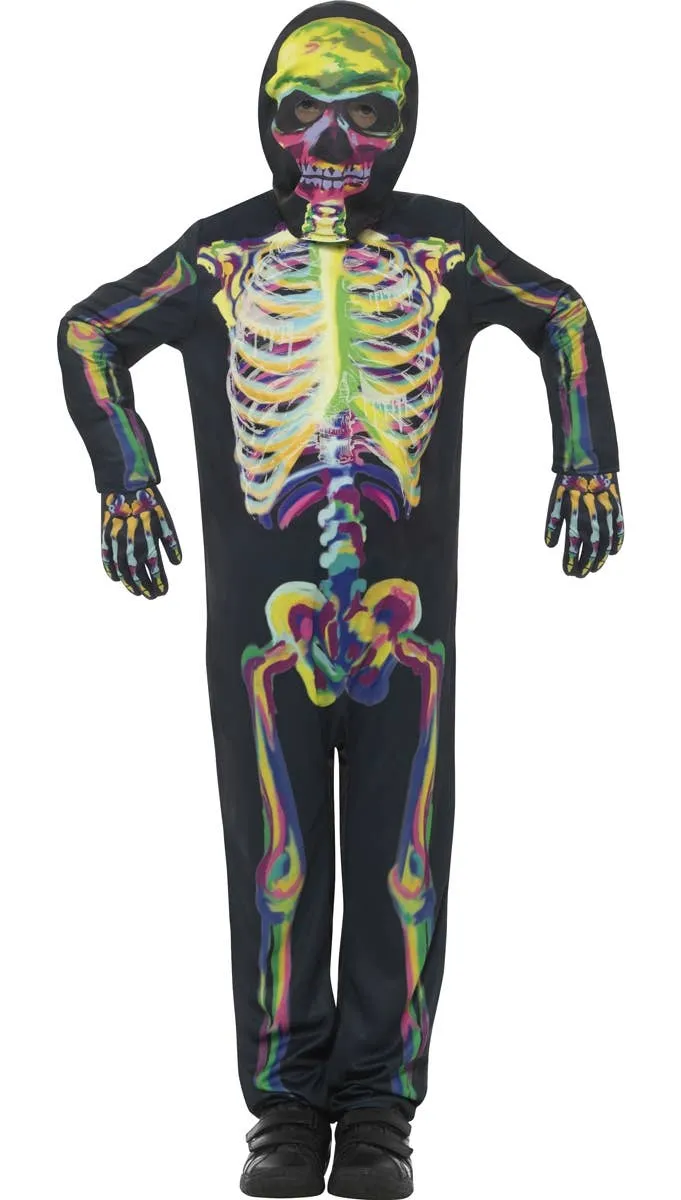 Glow In The Dark Rainbow Skeleton Boys Halloween Costume