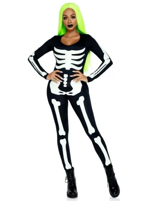 Glow in the Dark Womens Skeleton Catsuit Costume