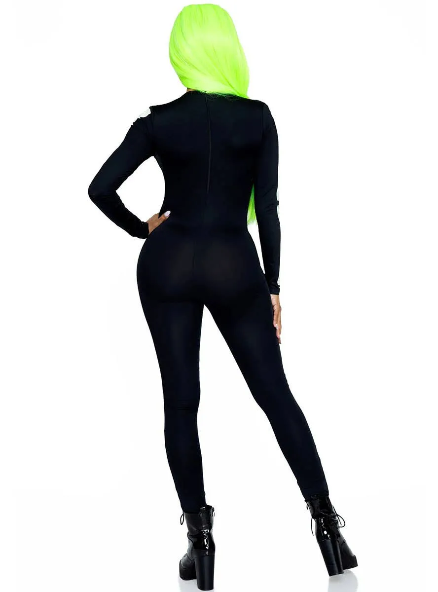 Glow in the Dark Womens Skeleton Catsuit Costume