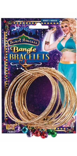 Gold Bangles With Coloured Bells Costume Accessory