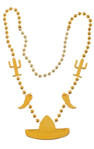 Gold Beaded Mexican Chilli And Sombrero Necklace