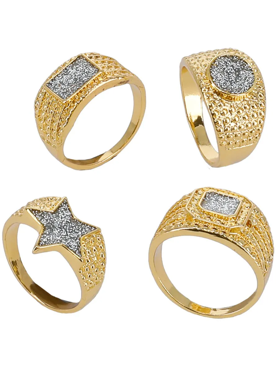 Gold Bling 4 Pack of 90s Costume Rings