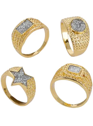 Gold Bling 4 Pack of 90s Costume Rings