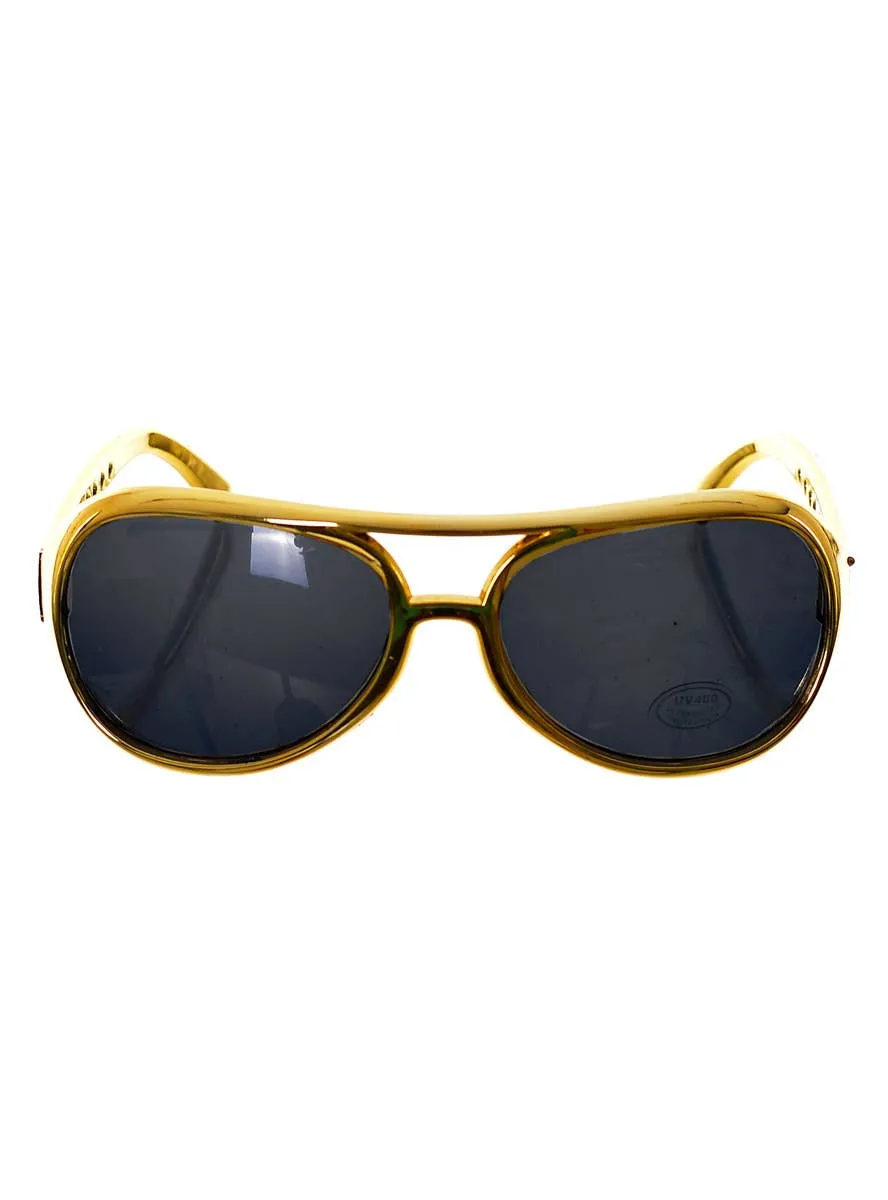 Gold Frame Novelty Elvis Presley Costume Glasses