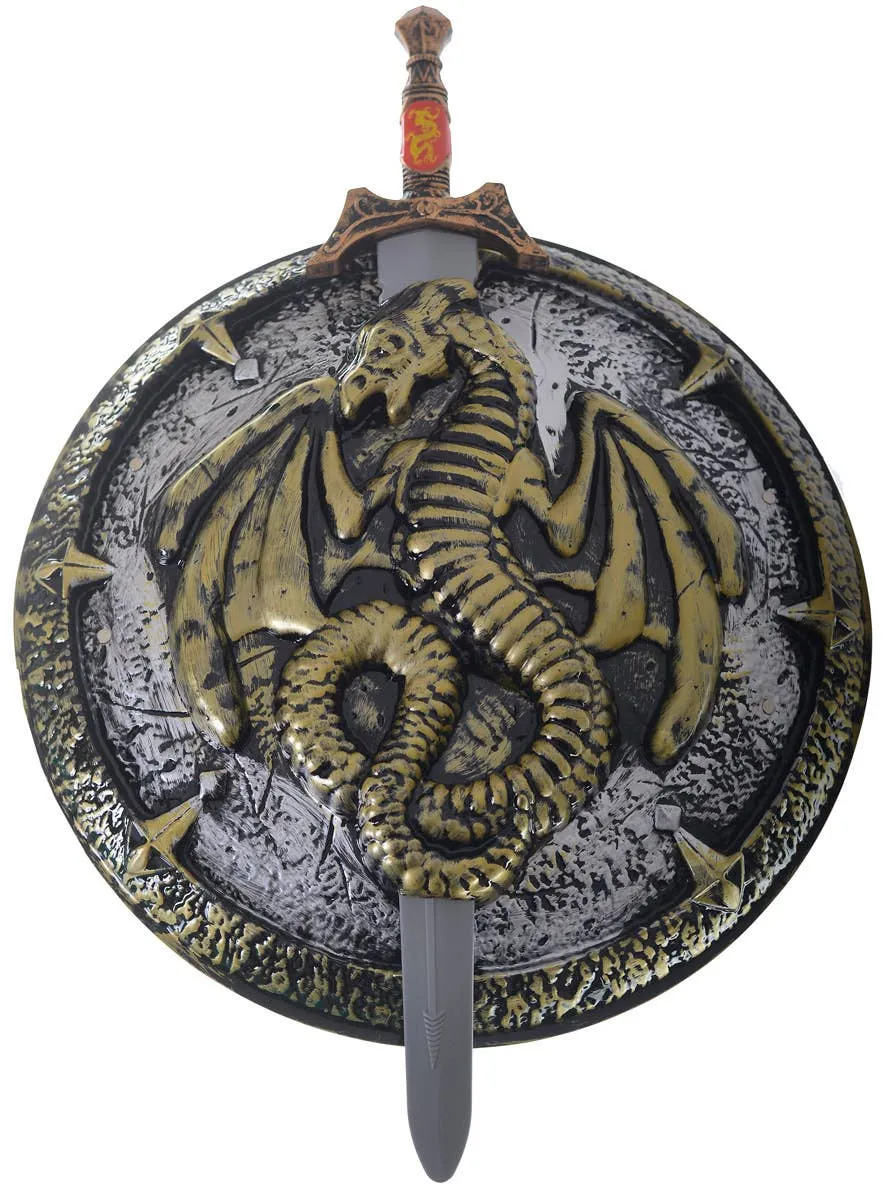 Golden Dragon Knight Round Sword and Shield Set