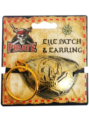 Golden Pirate Eye Patch and Earring Accessory Set