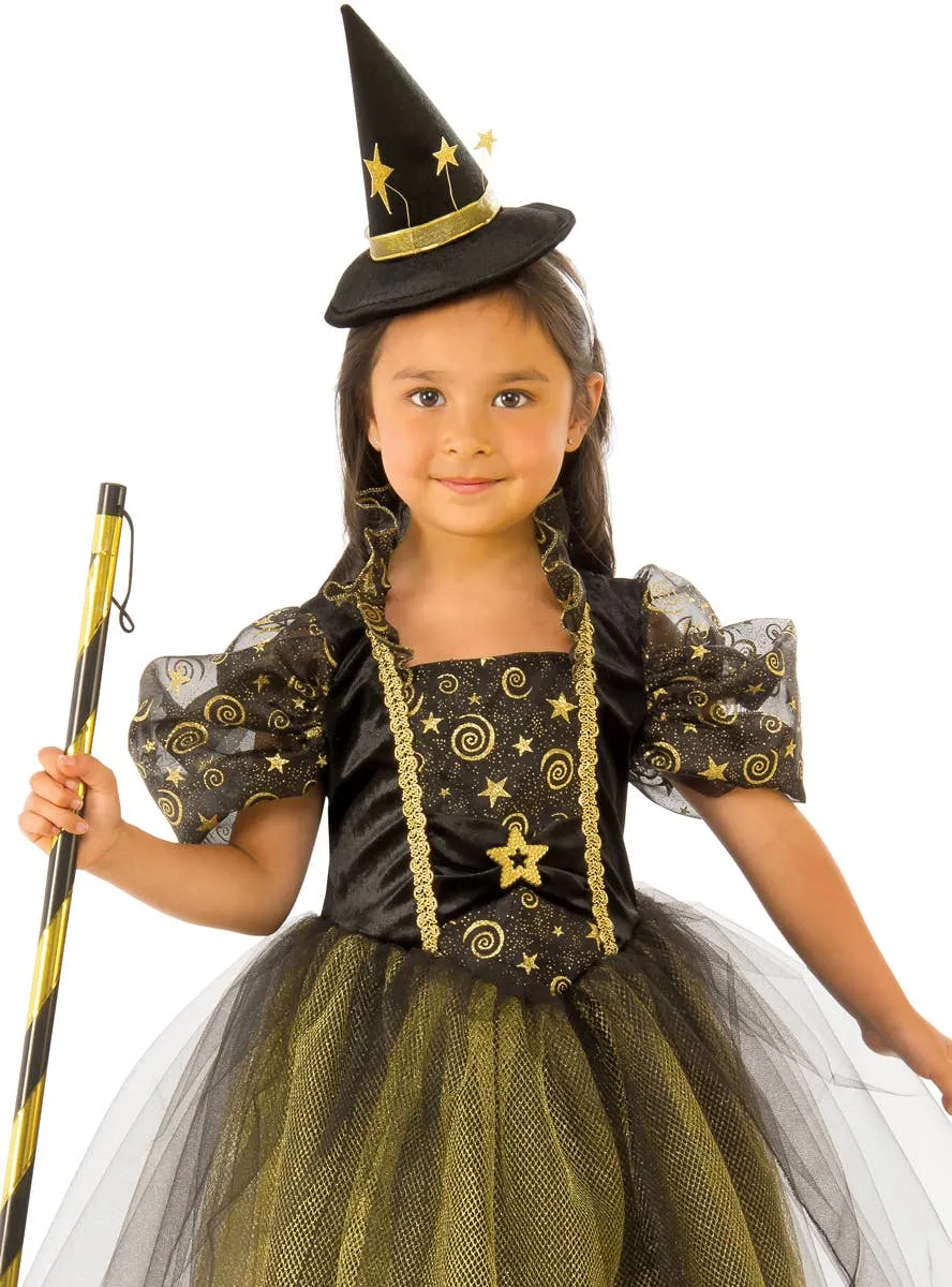 Golden Star Girls Witch Halloween Fancy Dress Costume