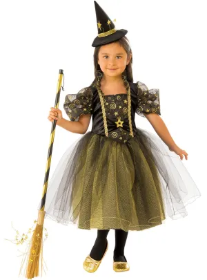 Golden Star Girls Witch Halloween Fancy Dress Costume