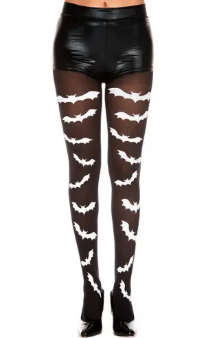 Gothic Bat Print Womens Halloween Stockings