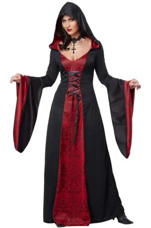 Gothic Black and Red Hooded Robe Womens Halloween Costume