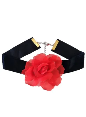 Gothic Black and Red Rose Vampire Choker Halloween Accessory