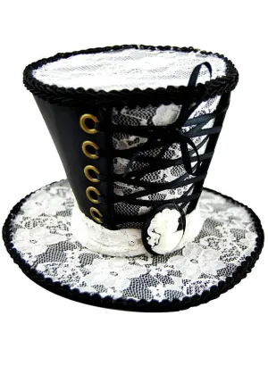 Gothic Black and White Lace Mini Top Hat