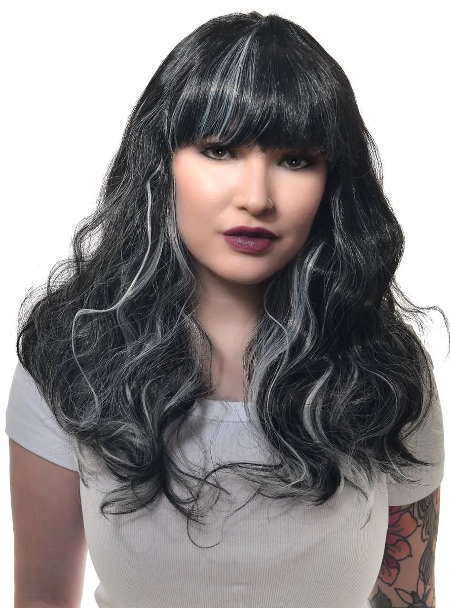 Gothic Black and White Womens Halloween Costume Wig