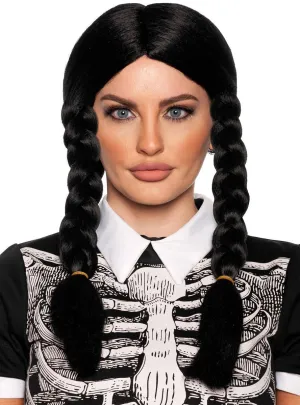 Gothic Black Plaits Wednesday Addams Womens Costume Wig