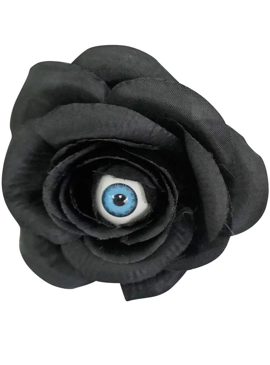 Gothic Black Rose Hair Clip with Eyeball Halloween Accessory