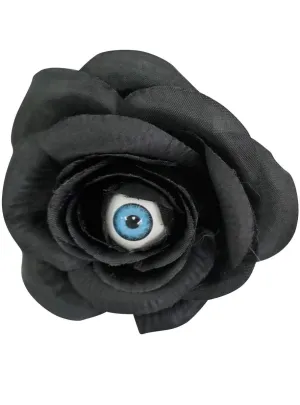 Gothic Black Rose Hair Clip with Eyeball Halloween Accessory
